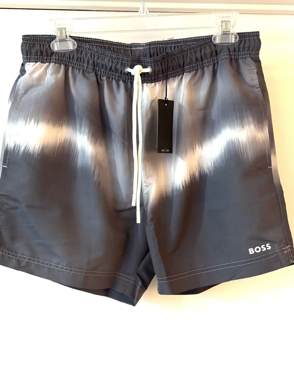 Hugo Boss Gray Swim Trunks with White Accent